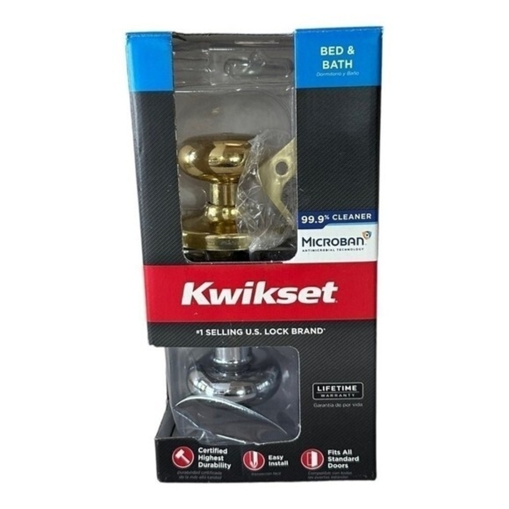 Kwikset Gold Silver Microban Door Knob Stainless Steel Bed Bath Handle NIB